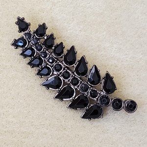 Jet Black Crystal Leaf Brooch Pin